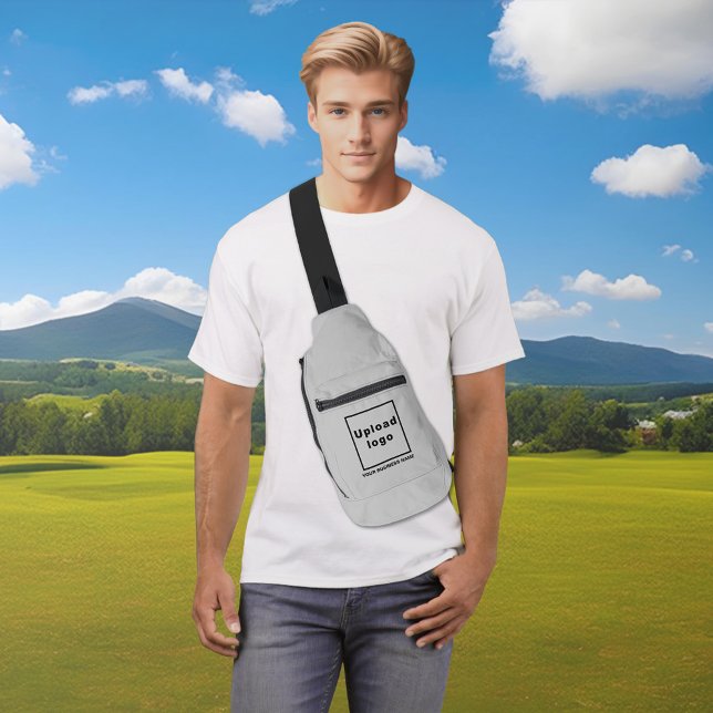 Business Name and Logo on Grey Sling Bag (Business name and logo on gray sling bag)