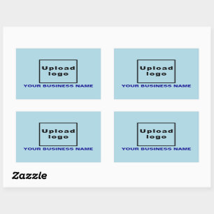 Business Name and Logo on Light Blue Rectangular Sticker
