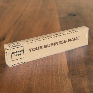 Business Name and Logo on Light Brown Acrylic Nameplate