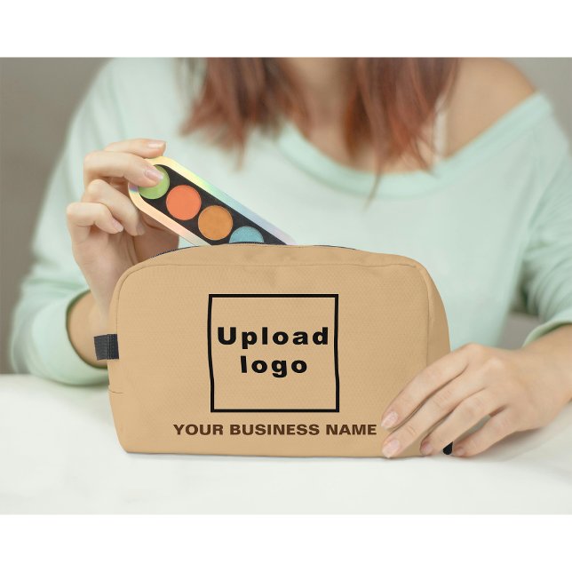 Business Name and Logo on Light Brown Dopp Kit (Business name and logo on light brown dopp kit)