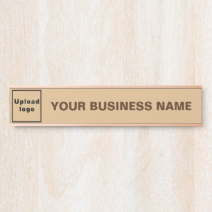 Business Name and Logo on Light Brown Long Hanging Door Sign