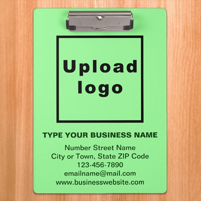 Business Name and Logo on Light Green Clipboard (Creator Uploaded)