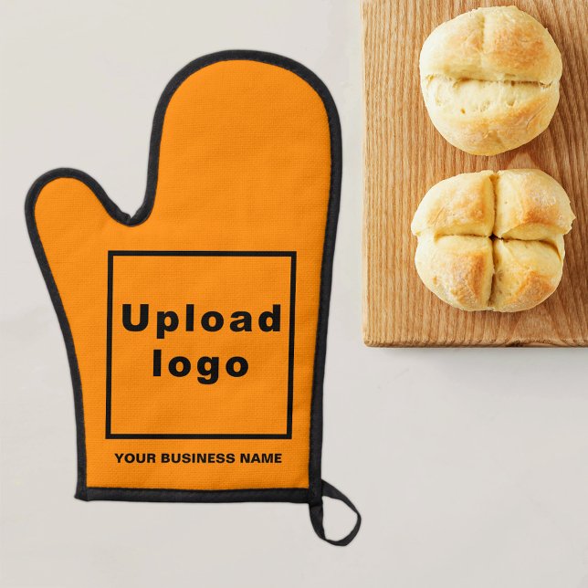 Business Name and Logo on Orange Colour Oven Mitt (Business name and logo on orange color oven mitt)