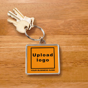 Business Name and Logo on Orange Square Premium Key Ring