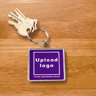 Business Name and Logo on Purple Square Premium Key Ring