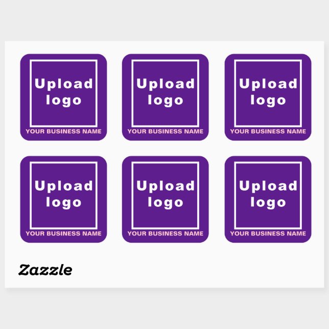 Business Name and Logo on Purple Square Sticker (Sheet)