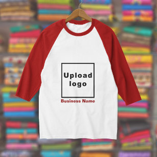 Business Name and Logo on Red and White 3/4 Sleeve T-Shirt