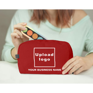 Business Name and Logo on Red Dopp Kit