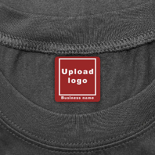 Business Name and Logo on Red Square Iron On Label