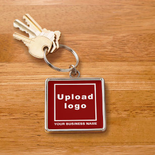 Business Name and Logo on Red Square Premium Key Ring