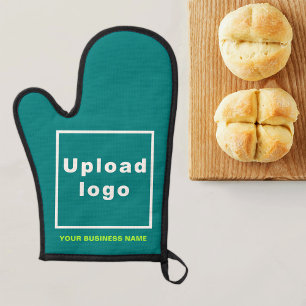 Business Name and Logo on Teal Green Oven Mitt