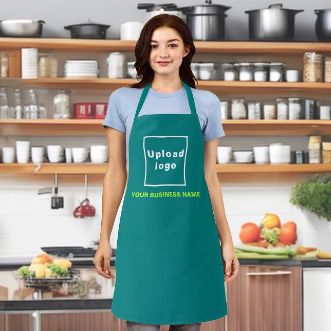 Business Name and Logo on Teal Green Polyester Apron (Your business name and logo on teal green apron.)