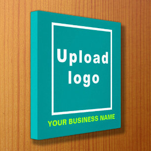 Business Name and Logo on Teal Green Square Canvas Print
