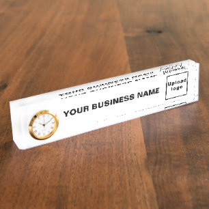 Business Name and Logo on White Acrylic With Clock Nameplate