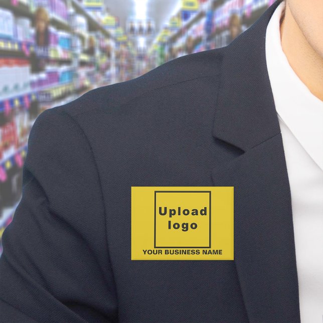 Business Name and Logo on Yellow Rectangle Button (Business name and logo on yellow rectangle button)