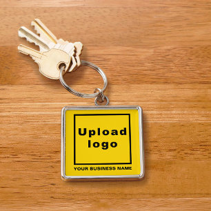 Business Name and Logo on Yellow Square Premium Key Ring