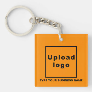 Business Name and Logo Orange Square Acrylic Key Ring