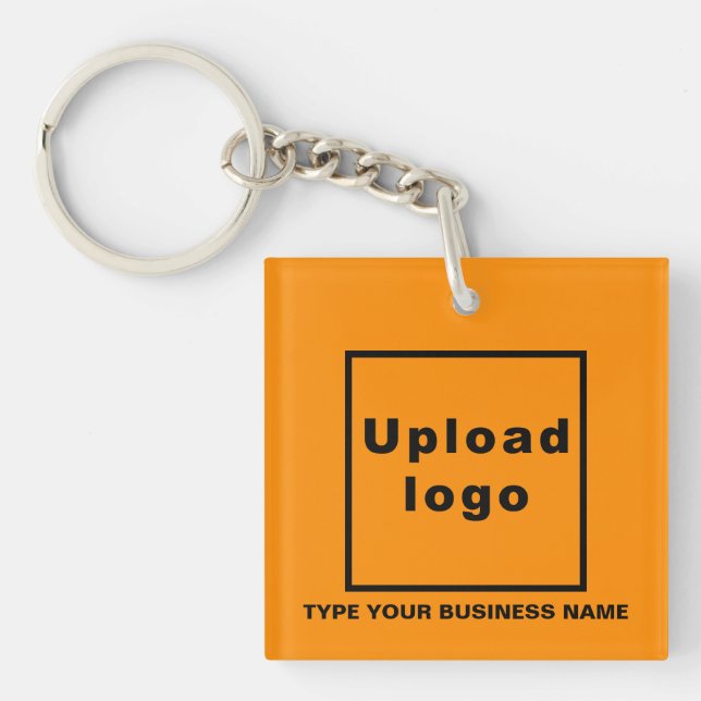 Business Name and Logo Orange Square Acrylic Key Ring (Front)