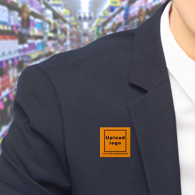 Business Name and Logo Orange Square Button (Build brand name awareness. Your business name and logo on orange color square button.)