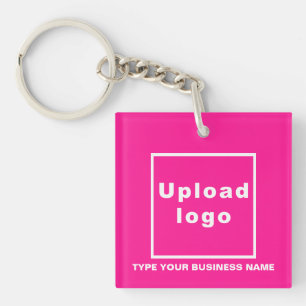 Business Name and Logo Pink Square Acrylic Key Ring