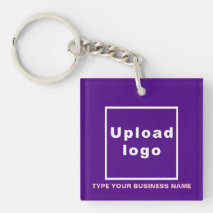 Business Name and Logo Pink Square Acrylic Key Ring