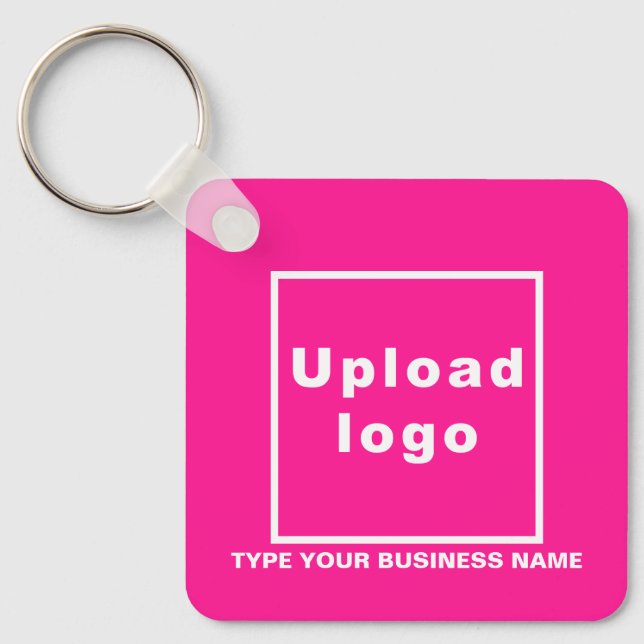 Business Name and Logo Pink Square Keychain (Front)