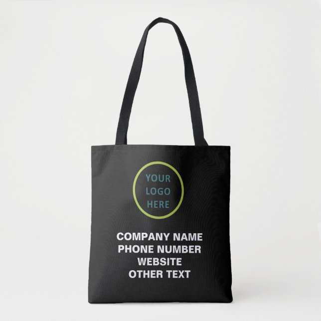 Business Name and Logo Qr Code  on Black Tote Bag (Front)