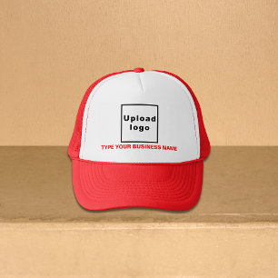 Business Name and Logo Red and White Trucker Hat