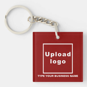 Business Name and Logo Red Square Acrylic Key Ring