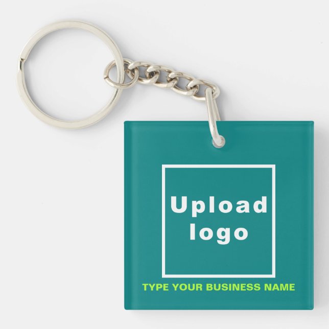 Business Name and Logo Teal Square Acrylic Key Ring (Front)