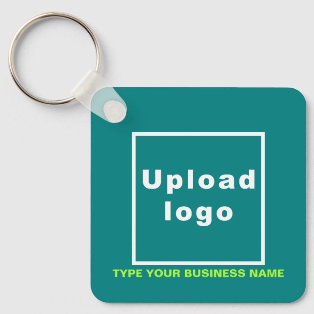 Business Name and Logo Teal Square Keychain (Front)