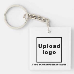 Business Name and Logo White Square Acrylic Key Ring