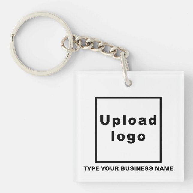 Business Name and Logo White Square Acrylic Key Ring (Front)