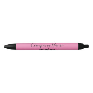 Business Name and Phone Pink Black Elegant Script Ink Pen