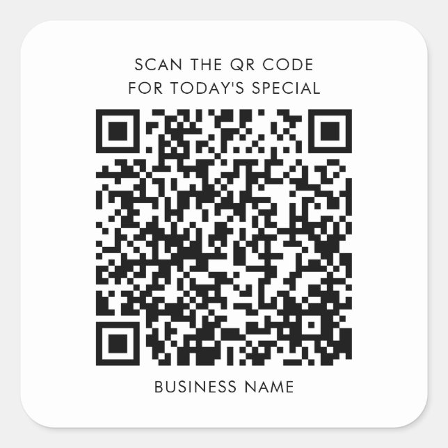 Business Name and QR Code Menu Square Sticker (Front)