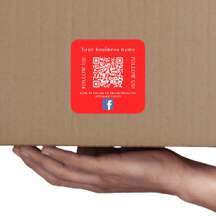 Business name birght red qr code Facebook Square Sticker