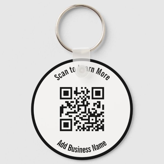 Business Name Black and White Scan QR Code Key Ring (Front)
