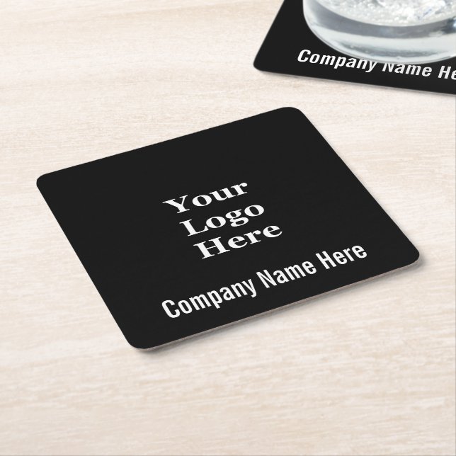 Business Name Black and White Your Logo Template Square Paper Coaster (Angled)