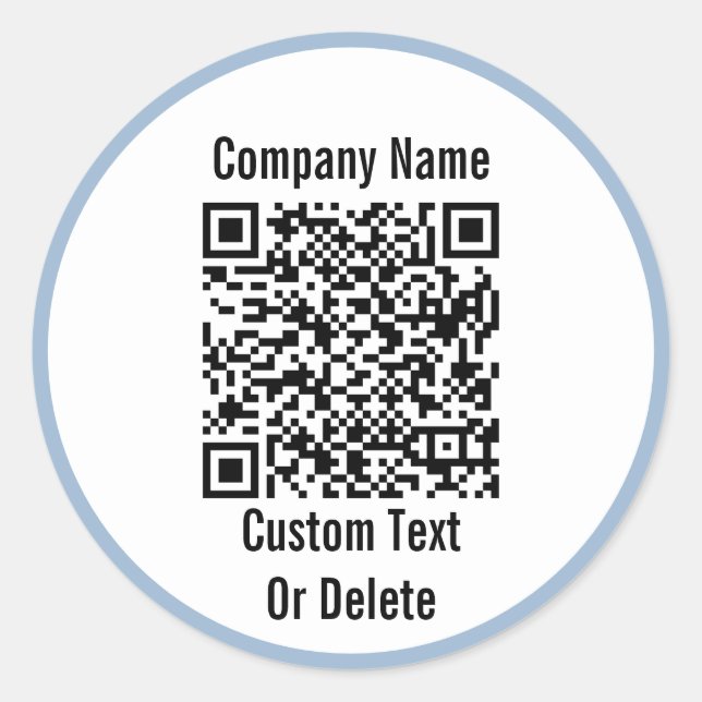 Business Name Black White Baby Blue QR Code Classic Round Sticker (Front)