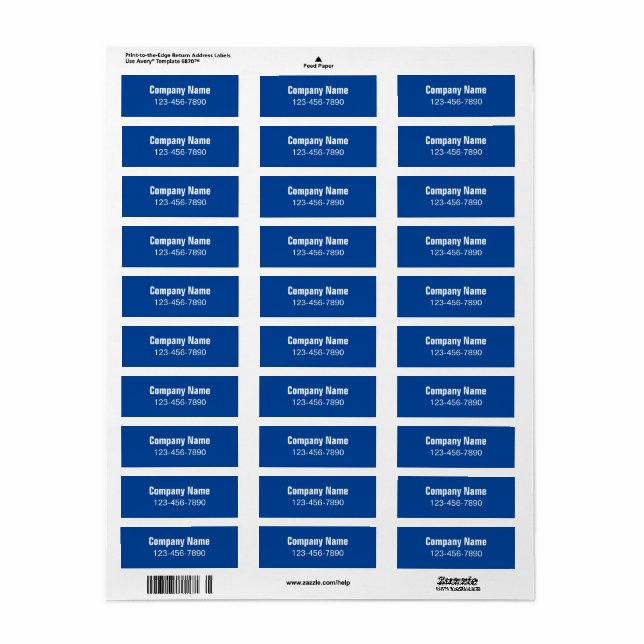 Business Name Bold Blue Phone Number Product Label (Full Sheet)
