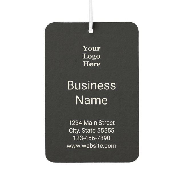 Business Name Contact Info Black & White Your Logo Car Air Freshener (Front)
