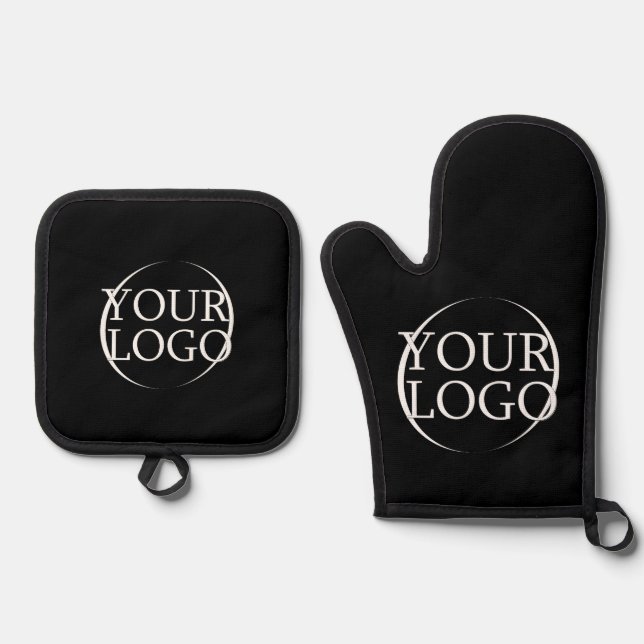 Business Name Create Your Own Company Text Oven Mitt & Pot Holder Set (Front)