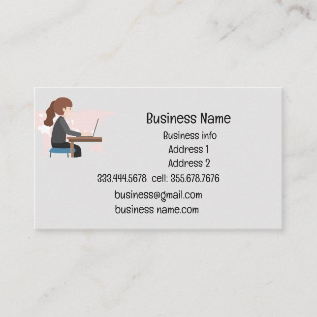 Business Name Custom Person at Desk Business Card (Front)