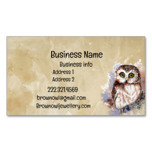 Business Name Cute Watercolor Owl Bird Wildlife  Magnetic Business Card