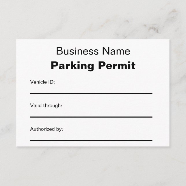 Business Name Dashboard Parking Permit Card (Front)