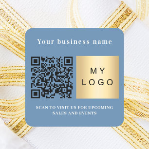 Business name dusty blue logo qr code square sticker