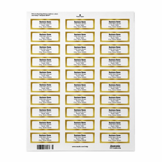 Business Name Gold White Return Address Template (Full Sheet)