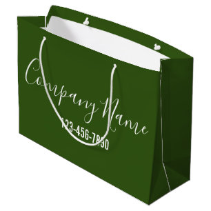 Business Name Green and White Script Phone Number Large Gift Bag