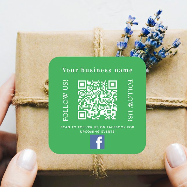 Business name green qr code Facebook Square Sticker (Creator Uploaded)