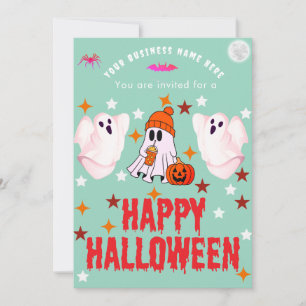 Business Name Logo and Cute Ghost Custom Halloween Invitation